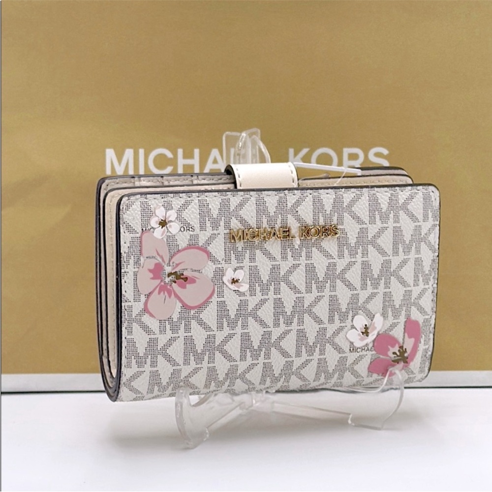 Michael Kors Jet Set Medium Floral Embellished Signature Logo Bi-fold Wallet NWT - Picture 7 of 16